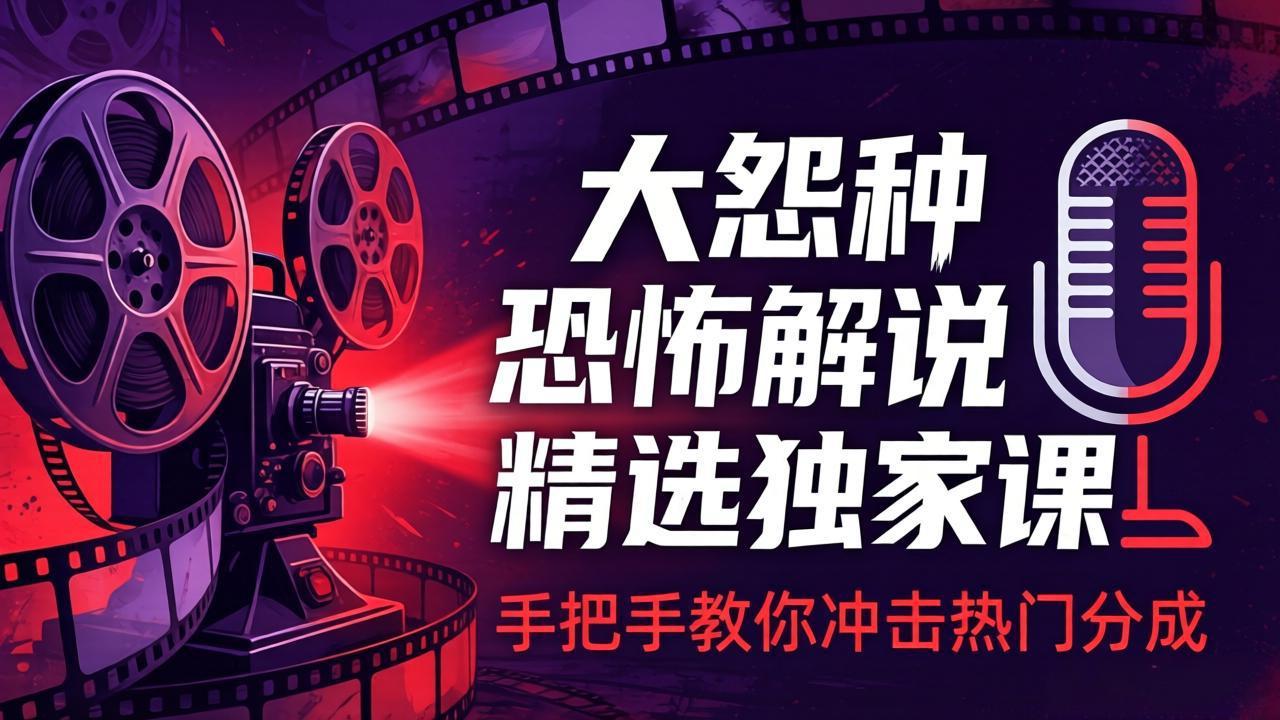 大怨种恐怖解说精选独家课：电影下载+文案配音+片头封面，手把手教你冲击热门分成-创学资源站
