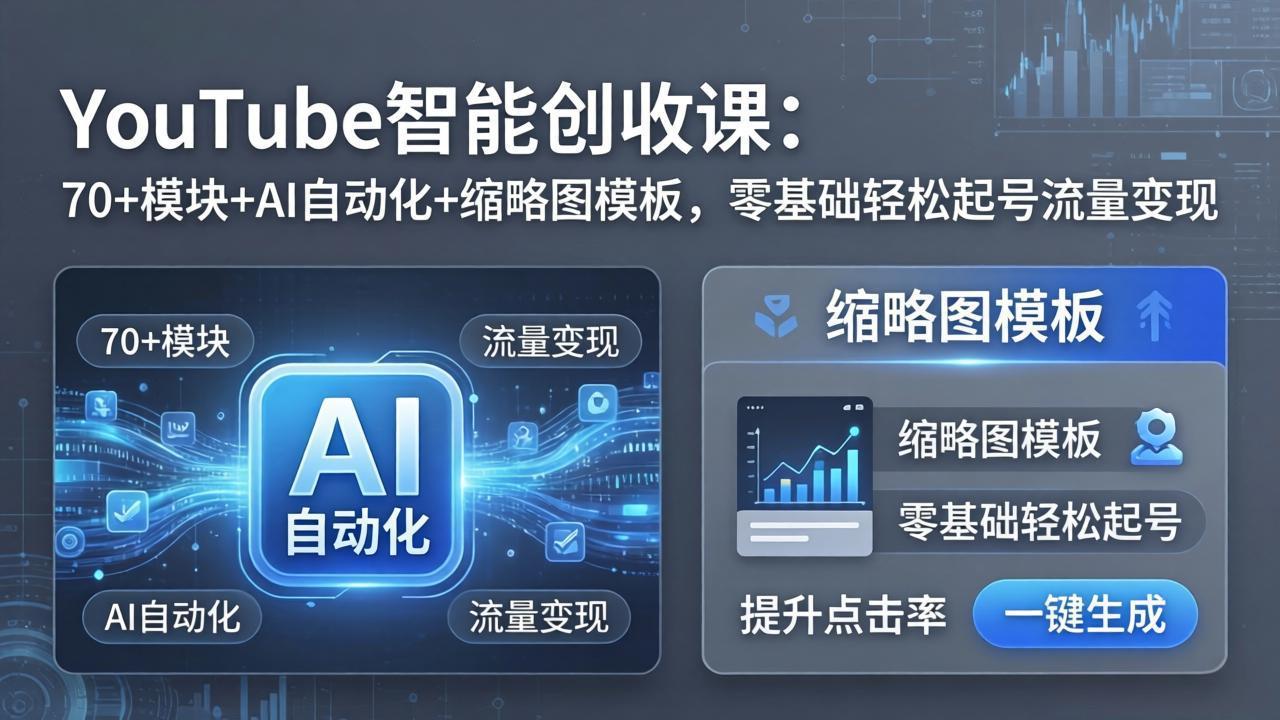 YouTube智能创收课：70+模块+AI自动化+缩略图模板，零基础轻松起号流量变现-创学资源站