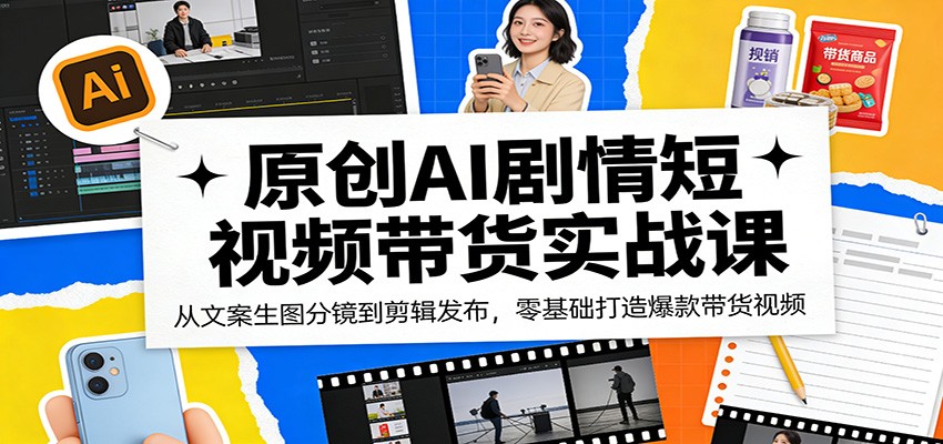 原创AI剧情短视频带货实战课：从文案生图分镜到剪辑发布，零基础打造爆款带货视频-创学资源站