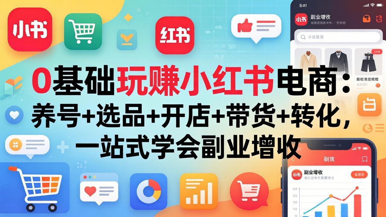 0基础玩赚小红书电商：养号+选品+开店+带货+转化，一站式学会副业增收-创学资源站