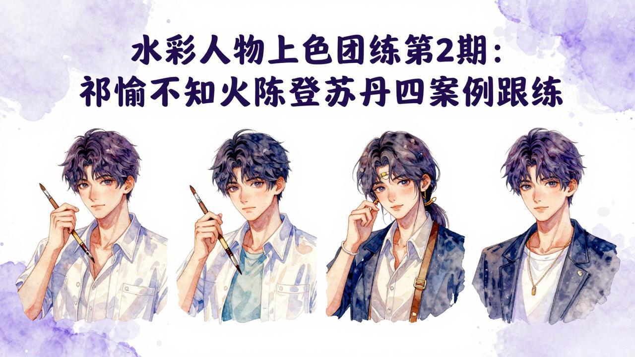 水彩人物上色团练第2期：祁煜不知火陈登苏丹四案例跟练，手把手提升绘画能力-创学资源站
