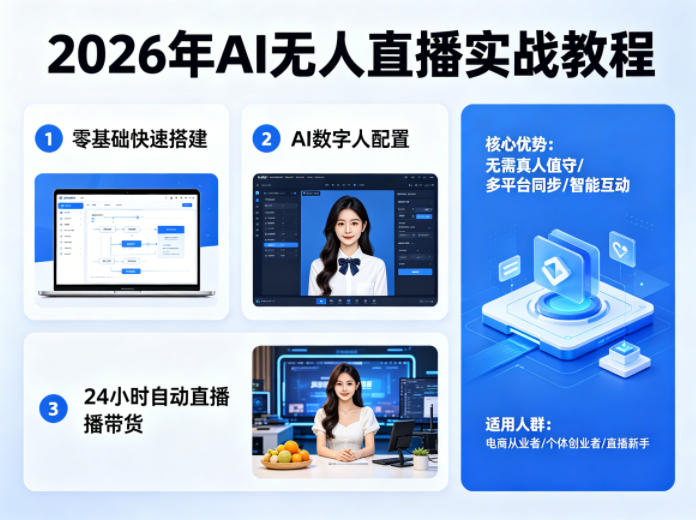 2026年AI无人直播实战教程，零基础也能快速搭建AI数字人无人直播间，实现24小时自动直播带货-创学资源站