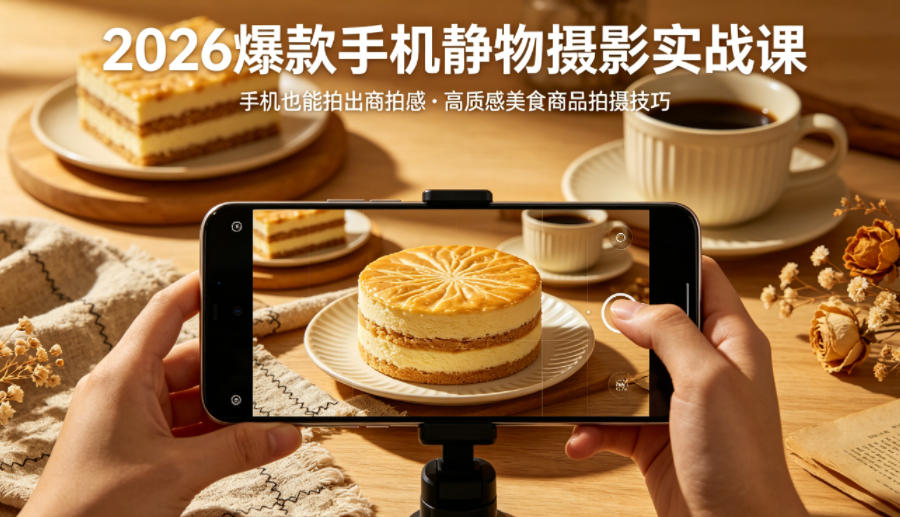 2026爆款手机静物摄影实战课，手机也能拍出商拍感，学会拍出高质感美食商品-创学资源站
