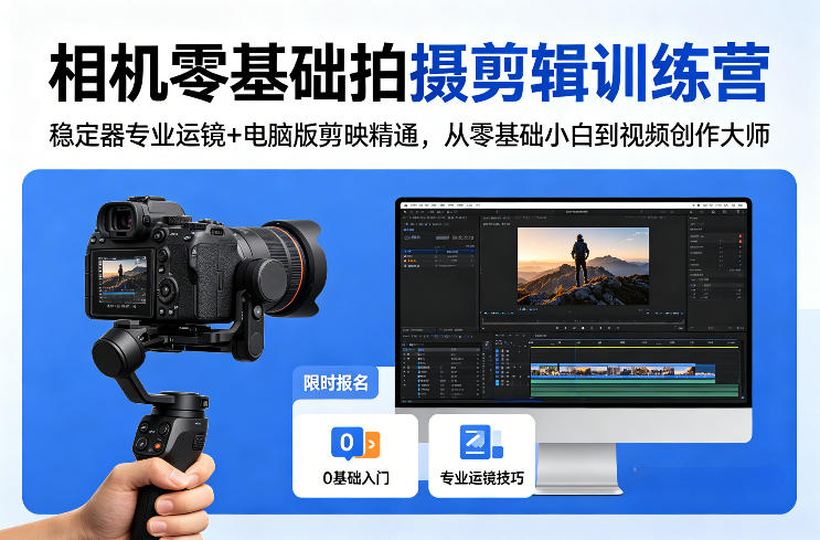 相机零基础拍摄剪辑训练营：稳定器专业运镜+电脑版剪映精通，从零基础小白到视频创作大师-创学资源站