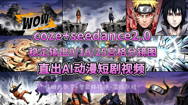 [COZE搭建教学]COZE+即梦Seedance 2.0稳定输出9-16-25宫格分镜图直出AI漫剧视频-创学资源站