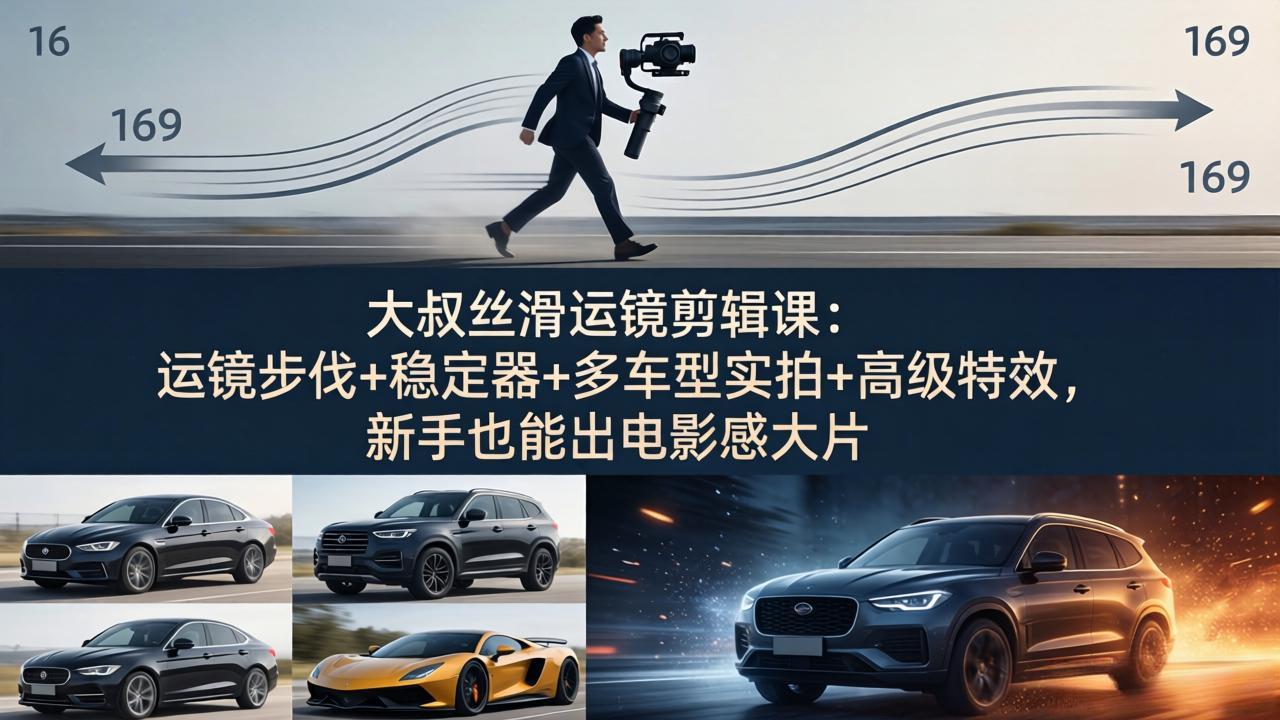 大叔丝滑运镜剪辑课：运镜步伐+稳定器+多车型实拍+高级特效，新手也能出电影感大片-创学资源站