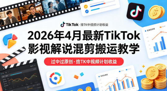 26年4月最新TikTok影视解说混剪搬运教学,过中过原创,撸TK中视频计划收益-创学资源站
