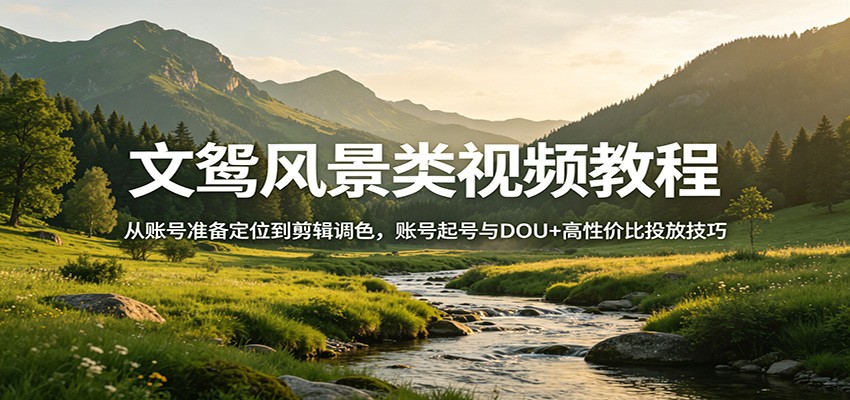 文鸳风景类视频教程：从账号准备定位到剪辑调色，账号起号与DOU+高性价比投放技巧-创学资源站