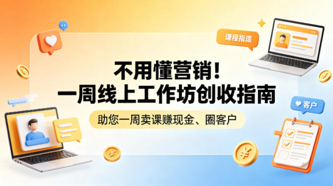 不用懂营销!一周线上工作坊创收指南,助您一周卖课賺现金、圈客户-创学资源站