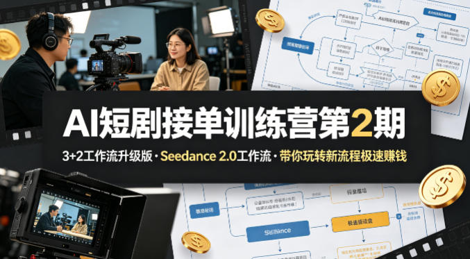 AI短剧接单训练营第2期，3+2工作流升级版，Seedance 2.0工作流，带你玩转新流程极速賺钱-创学资源站