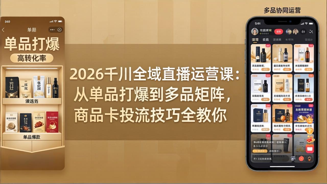 2026千川全域直播运营课：从单品打爆到多品矩阵，商品卡投流技巧全教你-创学资源站