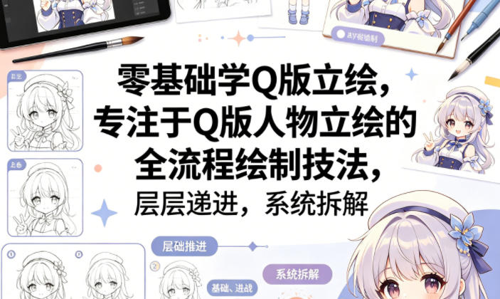 零基础学Q版立绘，专注于Q版人物立绘的全流程绘制技法，层层递进，系统拆解-创学资源站