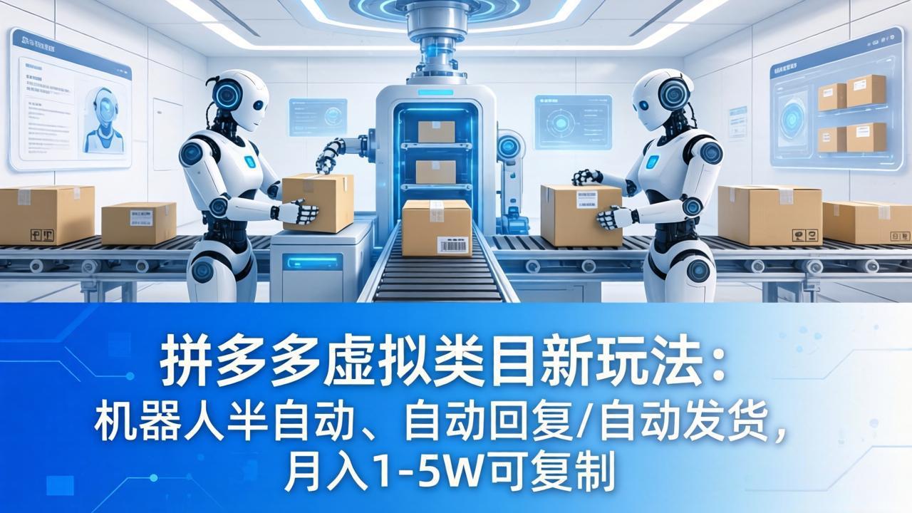 拼多多虚拟类目新玩法：机器人半自动、自动回复 /自动发货，月入 1-5W 可复制-创学资源站