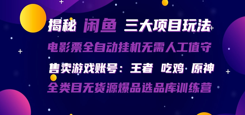 闲鱼三种玩法 全自动电影票 售卖游戏账号 爆品选品库训练营-创学资源站