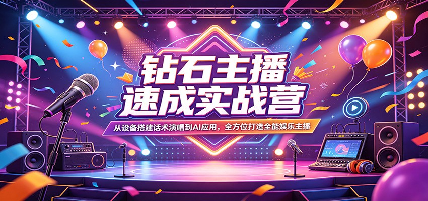 钻石主播速成实战营：从设备搭建话术演唱到AI应用，全方位打造全能娱乐主播-创学资源站