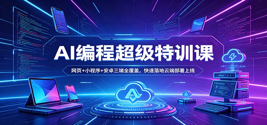 AI编程超级特训课：网页+小程序+安卓三端全覆盖，快速落地云端部署上线-创学资源站