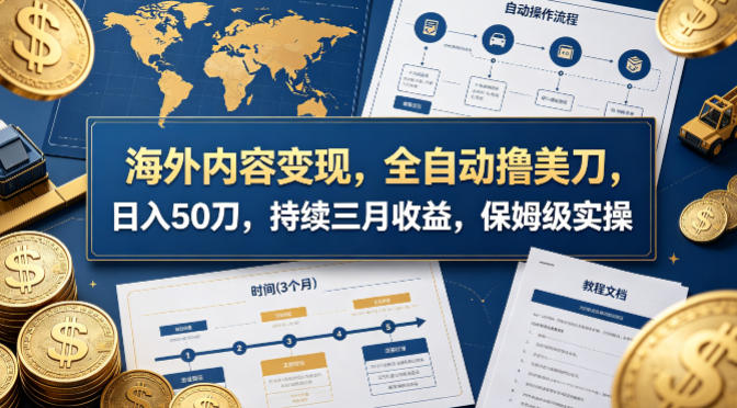 海外内容变现，全自动撸美刀，日入50刀，持续三月收益，保姆级实操【揭秘】-创学资源站