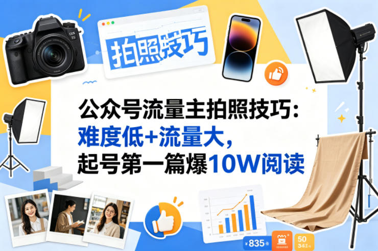 公众号流量主之拍照技巧赛道，难度低+流量大，起号第一篇就爆了10w阅读-创学资源站