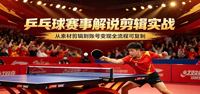 乒乓球赛事解说剪辑实战，从素材剪辑到账号变现全流程可复制-创学资源站