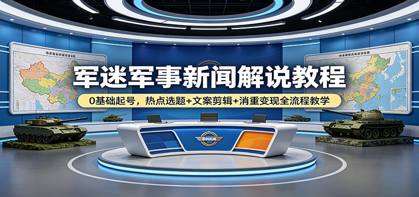 军迷军事新闻解说教程：0基础起号，热点选题+文案剪辑+消重变现全流程教学-创学资源站