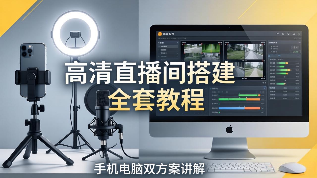 高清直播间搭建全套教程，手机电脑双方案讲解，设备选型调试多机位实操教学-创学资源站