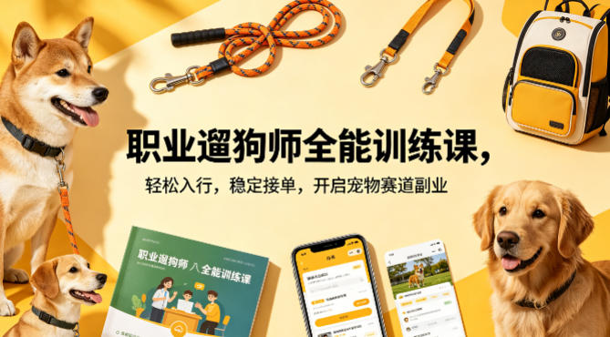 职业遛狗师全能训练课，轻松入行，稳定接单，开启宠物赛道副业-创学资源站
