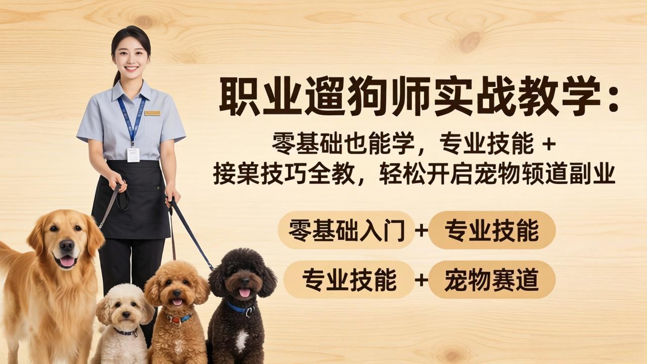 职业遛狗师实战教学：零基础也能学，专业技能 + 接单技巧全教，轻松开启宠物赛道副业-创学资源站