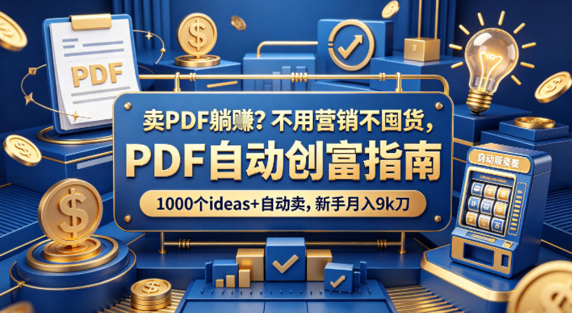 卖PDF躺賺？不用营销不囤货，PDF自动创富指南，1000个ideas+自动卖，新手月入9k刀【原创双语字幕】-创学资源站