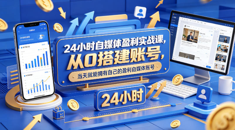 24小时自媒体盈利实战课，从0搭建账号，当天就能拥有自己的盈利自媒体账号-创学资源站