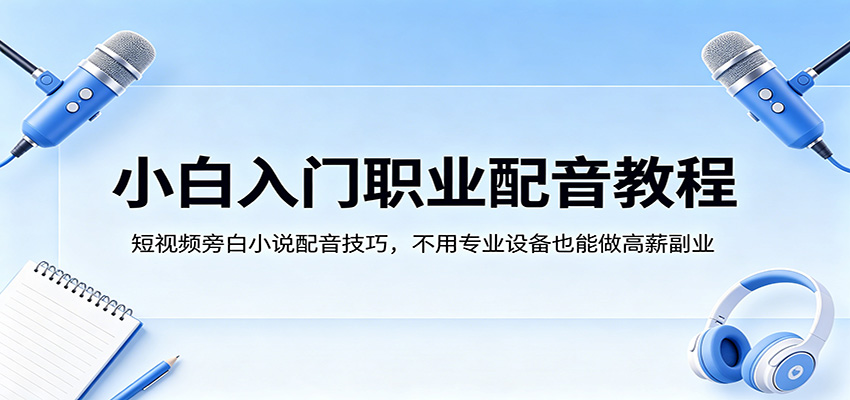 小白入门职业配音教程，短视频旁白小说配音技巧，不用专业设备也能做高薪副业-创学资源站