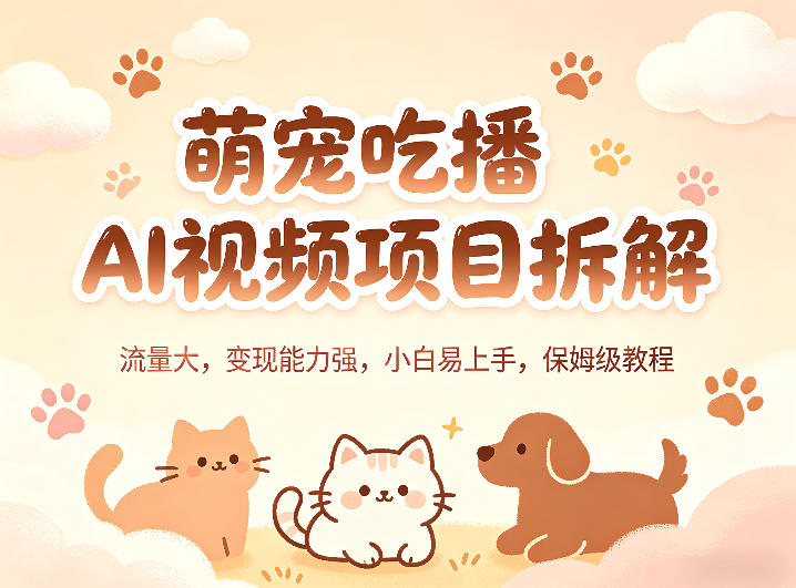 萌宠吃播AI视频项目拆解，流量大，变现能力强，小白易上手，保姆级教程-创学资源站