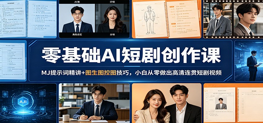 零基础AI短剧创作课：MJ提示词精讲+图生图控图技巧，小白从零做出高清连贯短剧视频-创学资源站