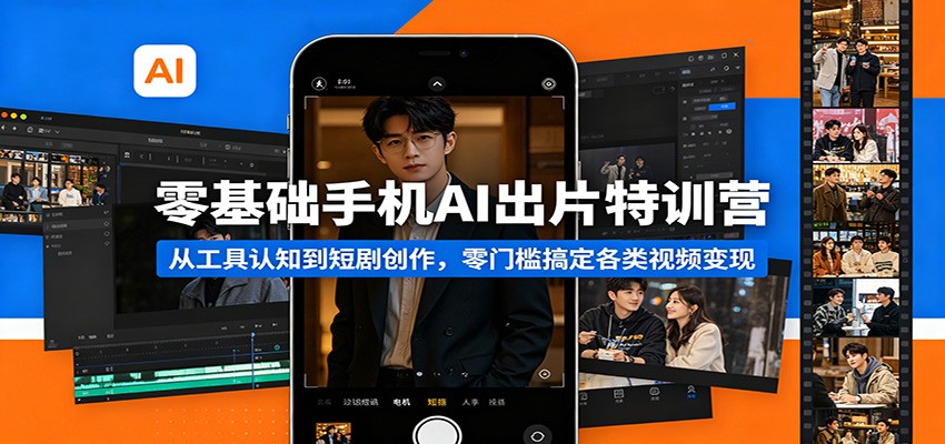 零基础手机AI出片特训营：从工具认知到短剧创作，零门槛搞定各类视频变现-创学资源站