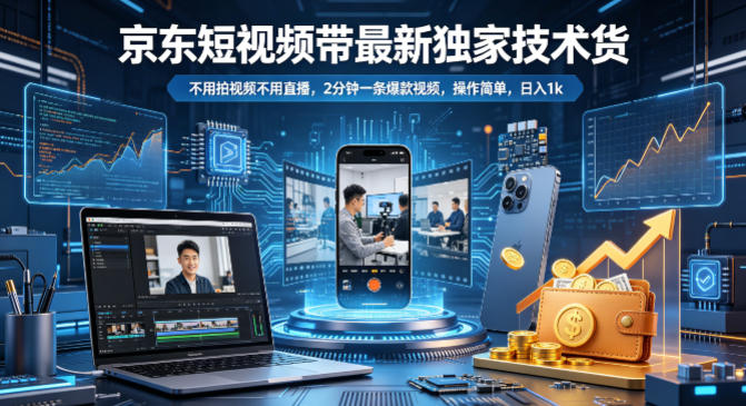 京东短视频带货最新独家技术，不用拍视频不用直播，2分钟一条爆款视频，操作简单，日入1k+【揭秘】-创学资源站