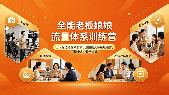 全能老板娘流量体系训练营，三天吃透短视频引流、直播成交与私域运营，打造个人IP轻松变现-创学资源站