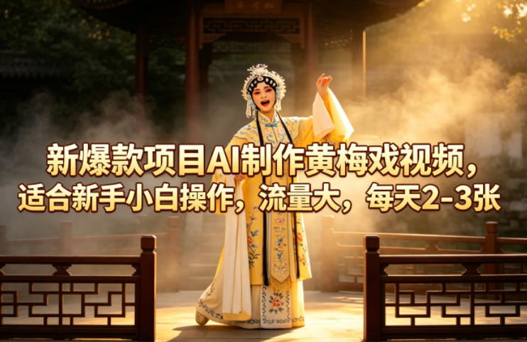 新爆款项目AI制作黄梅戏视频，适合新手小白操作，流量大，每天2-3张-创学资源站