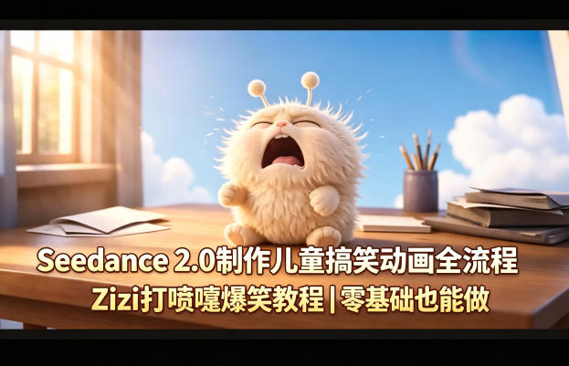 Seedance 2.0制作儿童搞笑动画全流程Zizi打喷嚏爆笑教程｜零基础也能做-创学资源站