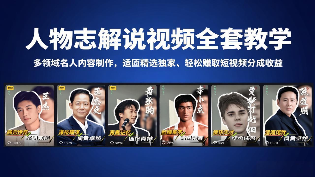 人物志解说视频全套教学，多领域名人内容制作，适配精选独家，轻松赚取短视频分成收益-创学资源站