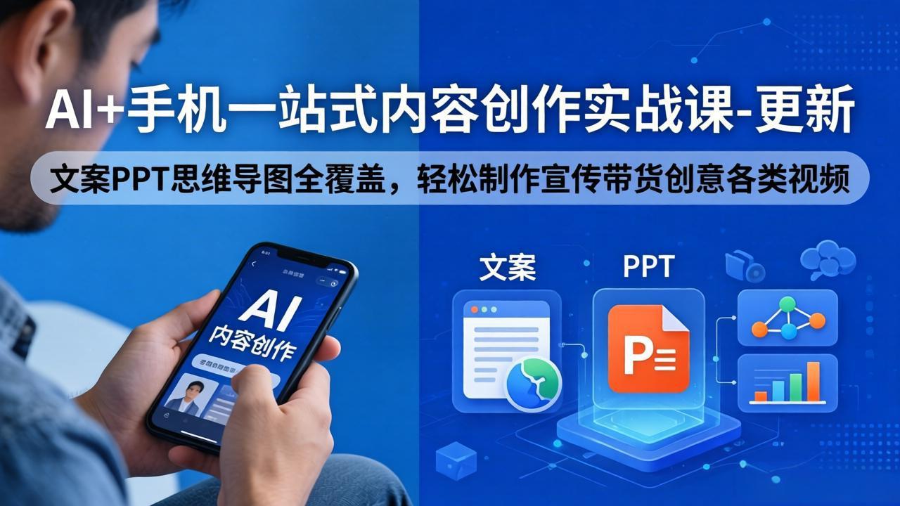 AI+手机一站式内容创作实战课-更新，文案PPT思维导图全覆盖，轻松制作宣传带货创意各类视频-创学资源站