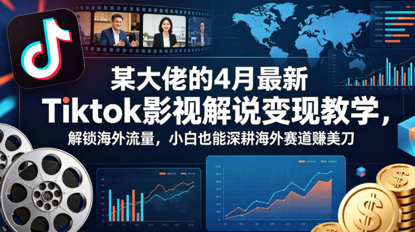 某大佬的4月最新Tiktok影视解说变现教学，解锁海外流量，小白也能深耕海外赛道賺美刀-创学资源站