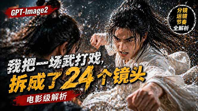 用GPT-Image2，把一段武打对决拆成24个连续镜头，从人物建立、动作衔接、运镜节奏，到情绪爆发-创学资源站