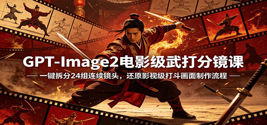 GPT-Image2电影级武打分镜课：一键拆分24组连续镜头，还原影视级打斗画面制作流程-创学资源站