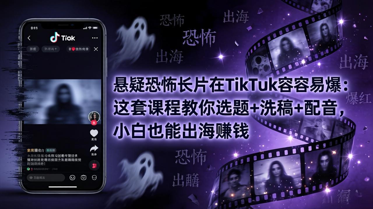 悬疑恐怖长片在TikTok最容易爆：这套课程教你选题+洗稿+配音，小白也能出海赚钱-创学资源站