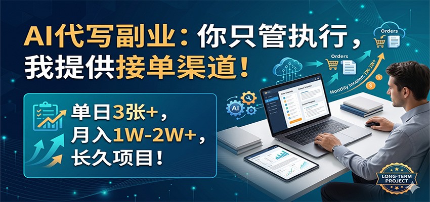 AI代写副业：你只管执行，我提供接单渠道！单日3张+，月入1W-2W+，长久项目-创学资源站