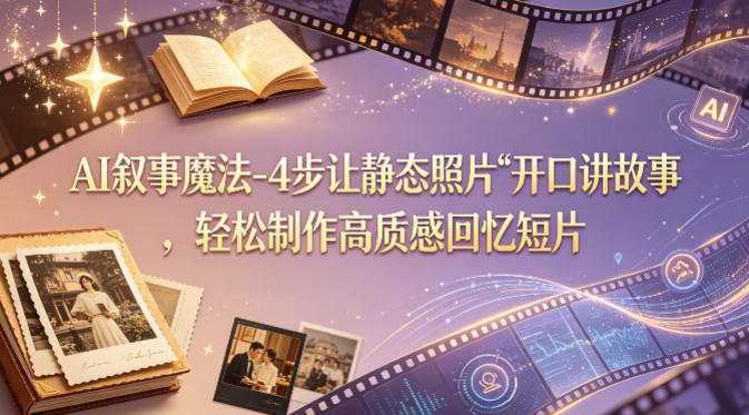 AI叙事魔法-4步让静态照片“开口讲故事”，轻松制作高质感回忆短片-创学资源站