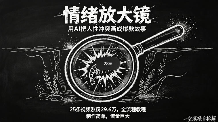 AI制作“情绪放大镜“视频，25条视频涨粉29.6W粉，流量巨大，制作简单，全流程教程-创学资源站