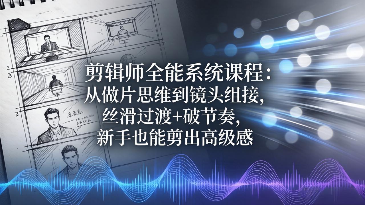 剪辑师全能系统课程：从做片思维到镜头组接，丝滑过渡+破节奏，新手也能剪出高级感-创学资源站