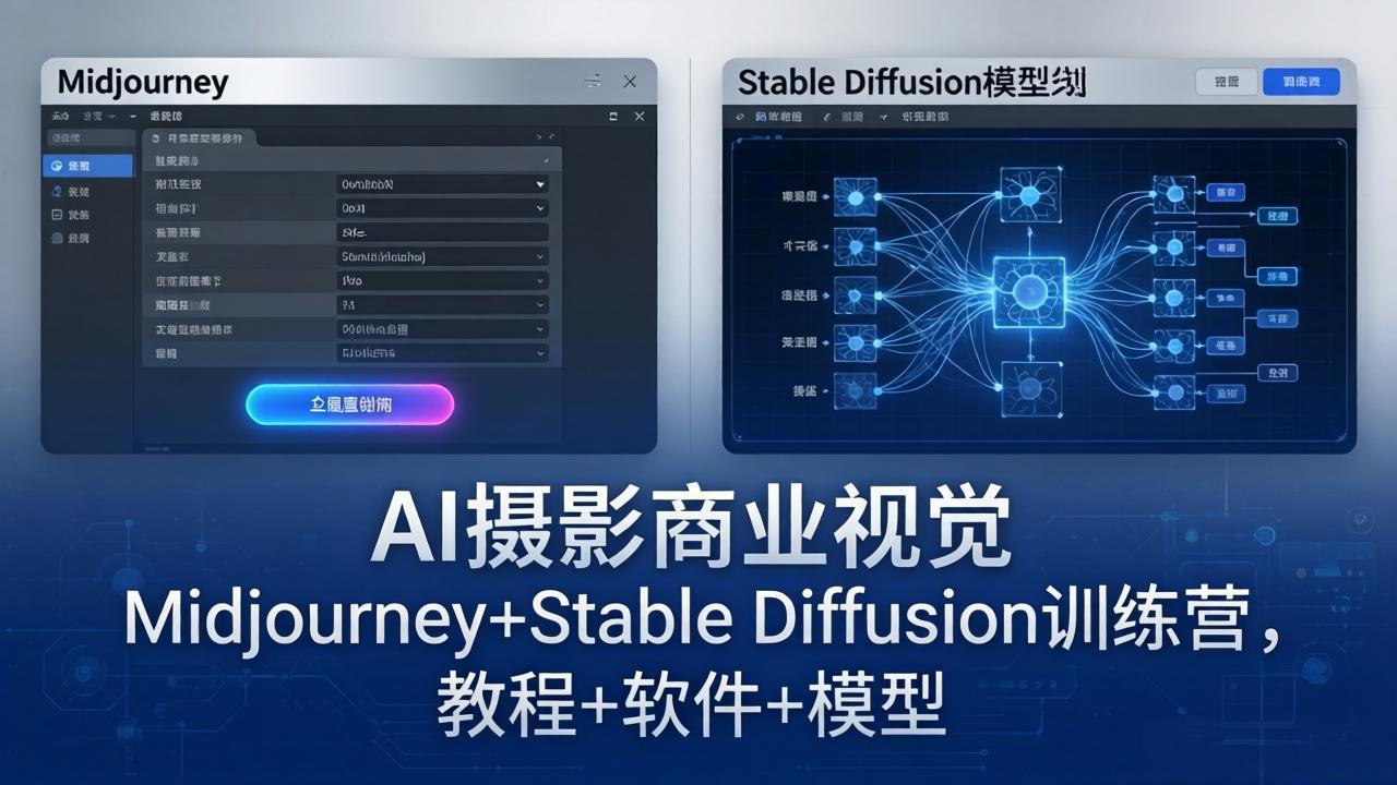 AI摄影商业视觉Midjourney+Stable Diffusion训练营，教程+软件+模型-创学资源站