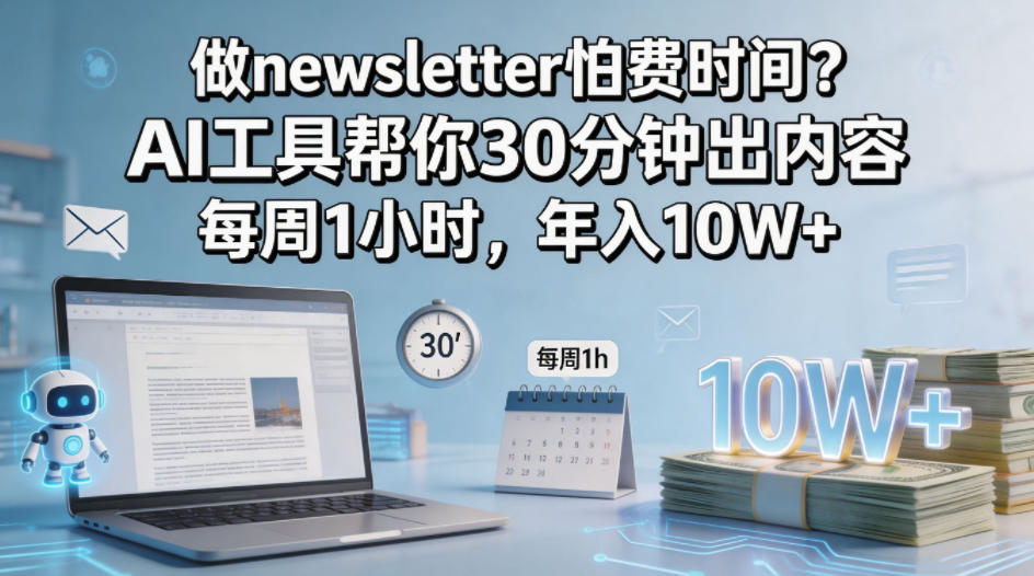 做newsletter怕费时间？AI工具帮你30分钟出内容，每周1小时，年入10W+！【原创双语字幕】-创学资源站