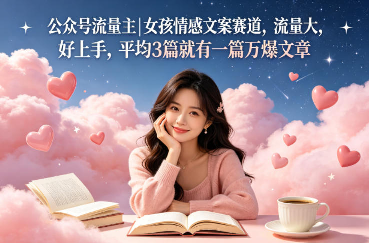 公众号流量主女孩情感文案赛道，流量大，好上手，平均3篇就有一篇万爆文章-创学资源站